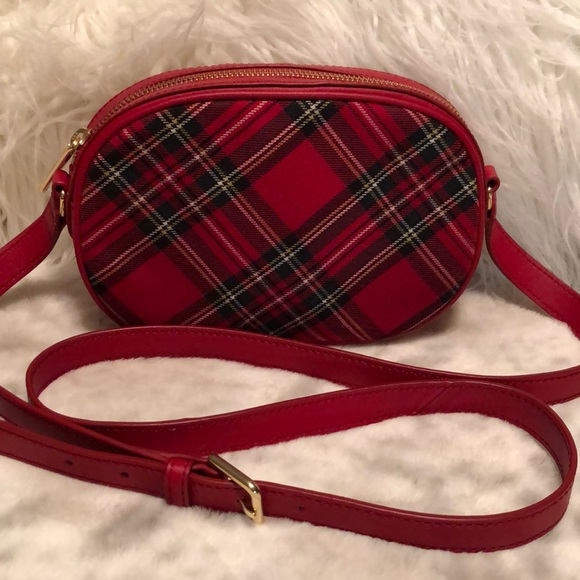 Talbots red plaid Leather and fabric crossbody bag - Picture 2 of 8